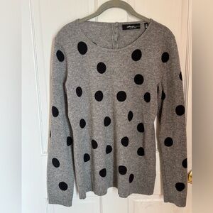 Saks Fifth Avenue 100% Cashmere Gray Sweater with Black Polka Dots